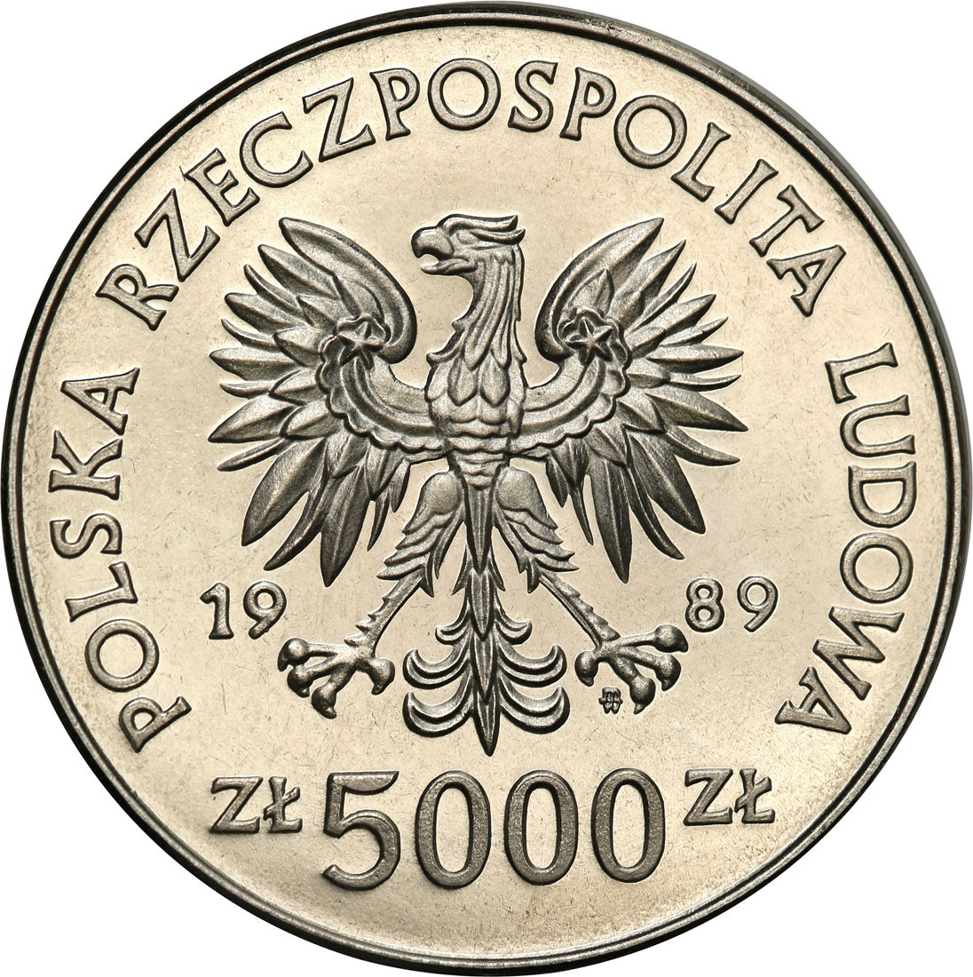 PRL. PRÓBA Nikiel 5.000 złotych 1989 Westerplatte